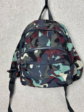 Kipling Mini Backpack — Camo Print w/ Monkey Keychain